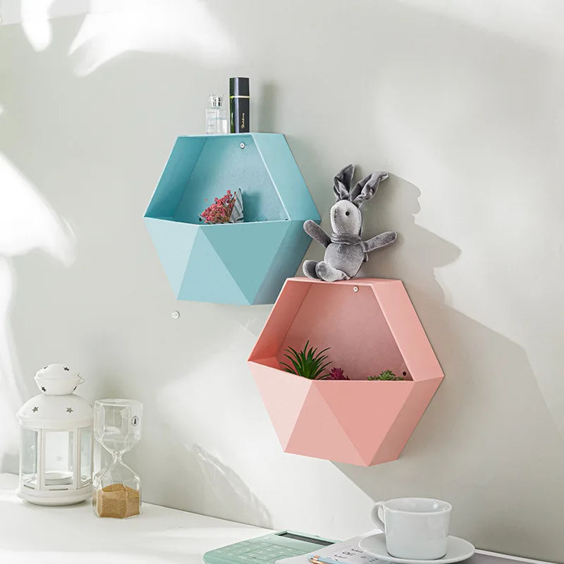 Creative Combination Flower Pot Wall Hanging Wall Decoration Living Room Bedroom Geometric Hexagonal Wall Decoration Shelf