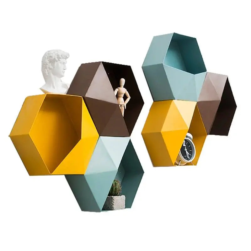 Creative Combination Flower Pot Wall Hanging Wall Decoration Living Room Bedroom Geometric Hexagonal Wall Decoration Shelf