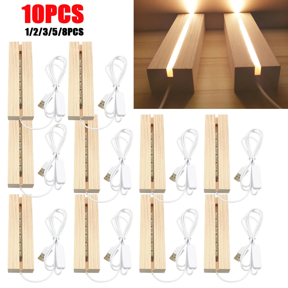 10pcs LED Wood Light Display Crystal Wooden Lighted Base Stand Acrylic Light Plate Base USB Wooden Base for Resin Art Lights