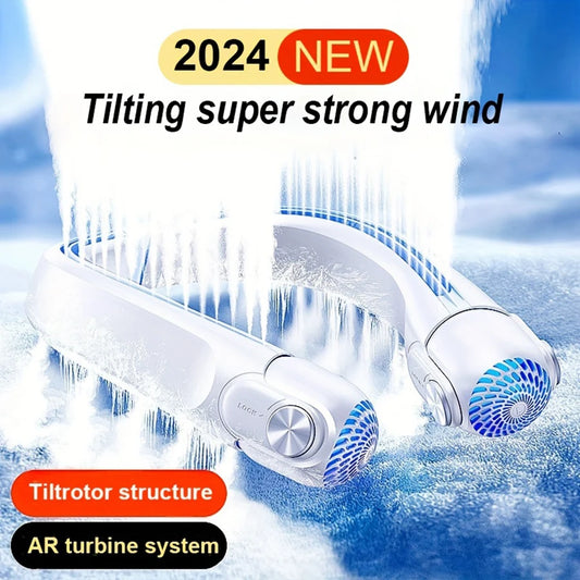 2024 New Wearable Neck Fan Portable Air Conditioner Rechargeable Bladeless Fan with 45° Adjustable Wind Directions for Outdoor