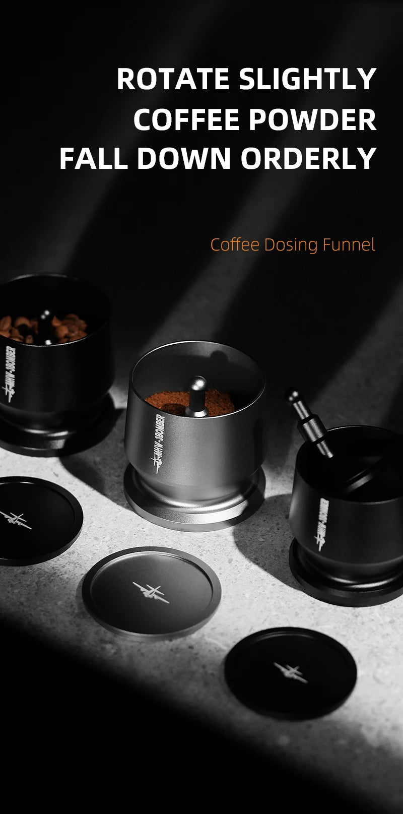 MHW-3BOMBER Coffee Dosing Funnel Aluminum Alloy Dosing Shaker Fit 51-54/58mm Portafilters Espresso Dosing Cup Home Barista Tools