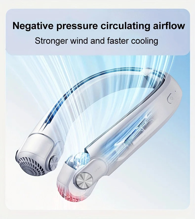 2024 New Wearable Neck Fan Portable Air Conditioner Rechargeable Bladeless Fan with 45° Adjustable Wind Directions for Outdoor