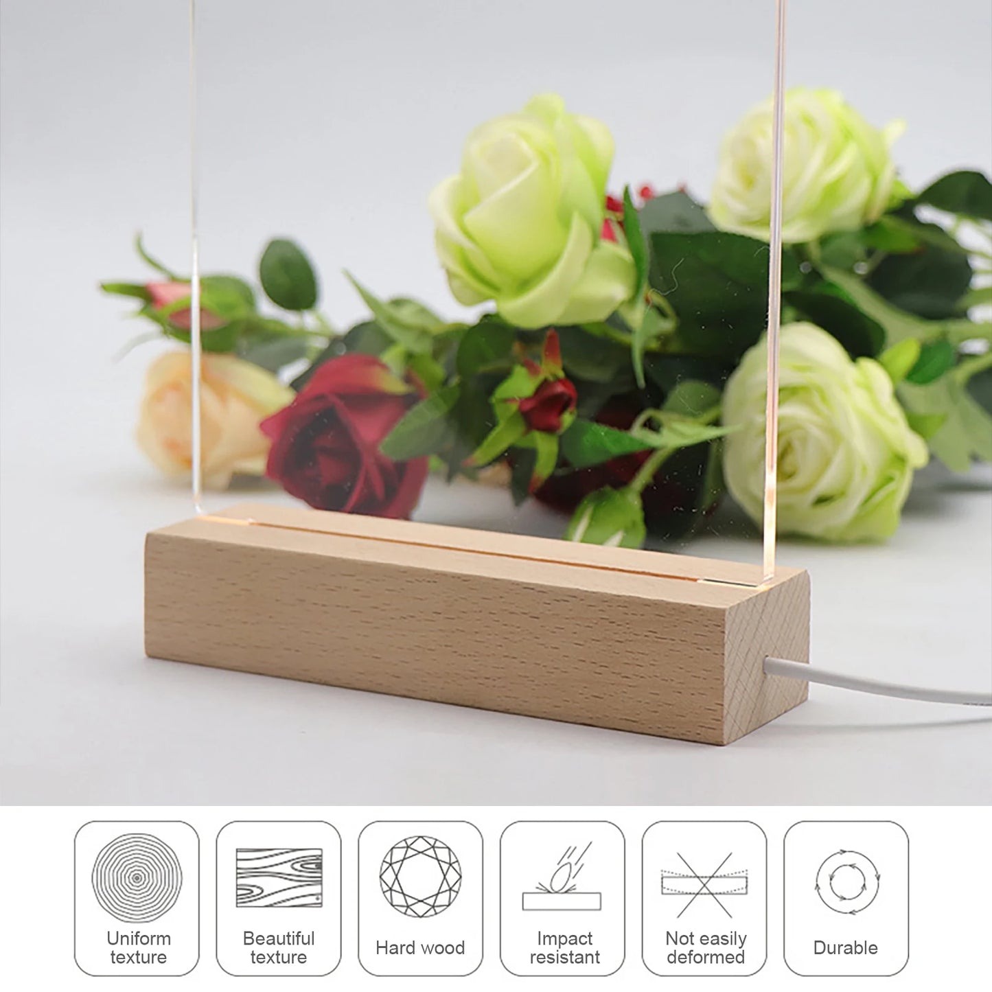 10pcs LED Wood Light Display Crystal Wooden Lighted Base Stand Acrylic Light Plate Base USB Wooden Base for Resin Art Lights