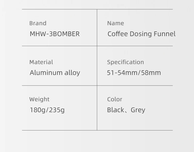 MHW-3BOMBER Coffee Dosing Funnel Aluminum Alloy Dosing Shaker Fit 51-54/58mm Portafilters Espresso Dosing Cup Home Barista Tools