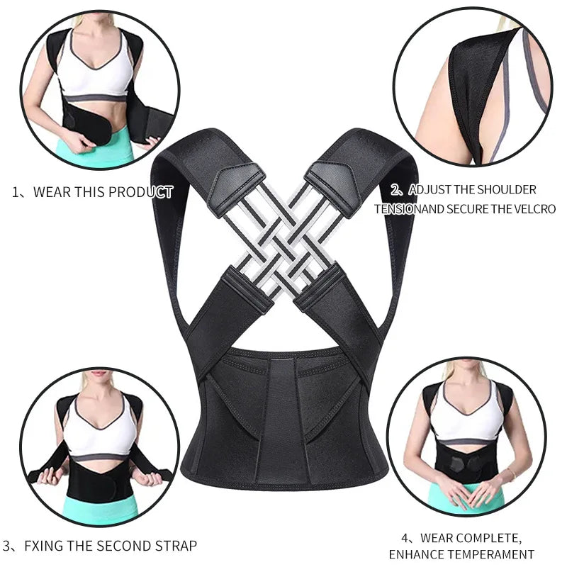 Adjustable Back Posture Corrector Belt Women Men Prevent Slouching Relieve Pain Correction Support Brace Black Pink High Quality