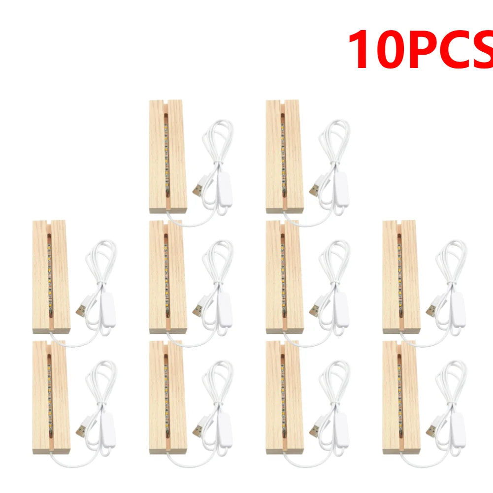 10pcs LED Wood Light Display Crystal Wooden Lighted Base Stand Acrylic Light Plate Base USB Wooden Base for Resin Art Lights