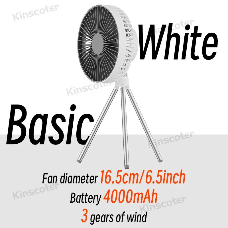 10000mAh Camping Fan Rechargeable Desktop Portable Circulator Wireless Ceiling Electric Fan with Power Bank LED Lighting Tripod