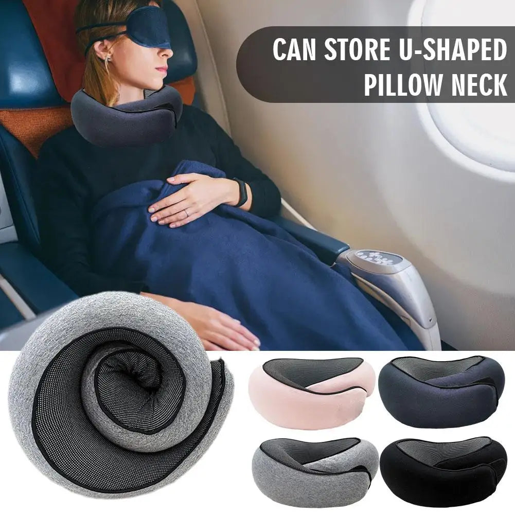 Adjustable U-Shaped Memory Foam Travel Neck Pillow for Car, Airplane, and Portable Headrest Support During Sleep