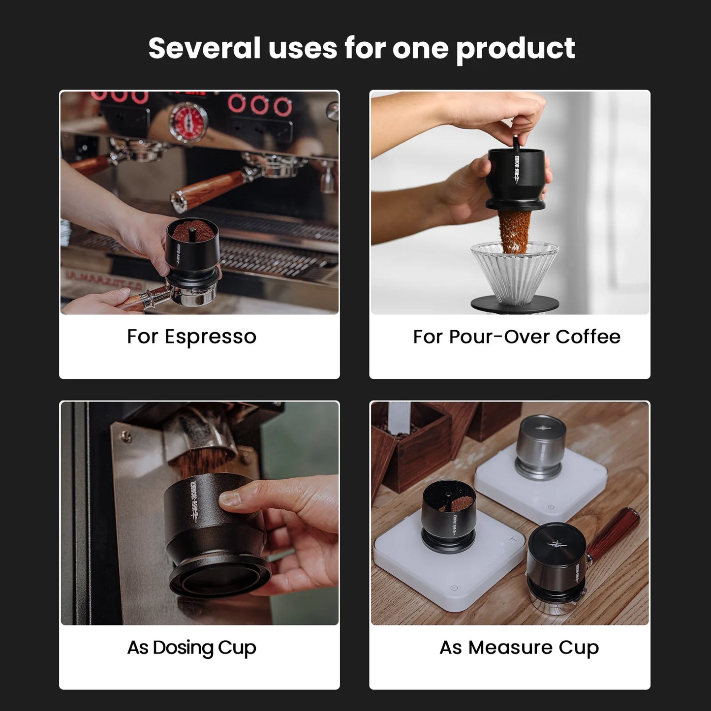 MHW-3BOMBER Coffee Dosing Funnel Aluminum Alloy Dosing Shaker Fit 51-54/58mm Portafilters Espresso Dosing Cup Home Barista Tools