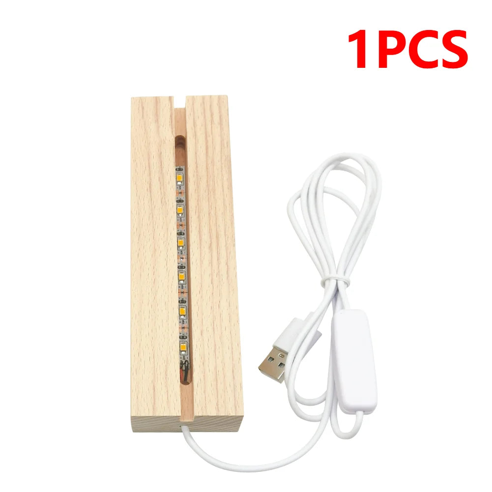 10pcs LED Wood Light Display Crystal Wooden Lighted Base Stand Acrylic Light Plate Base USB Wooden Base for Resin Art Lights