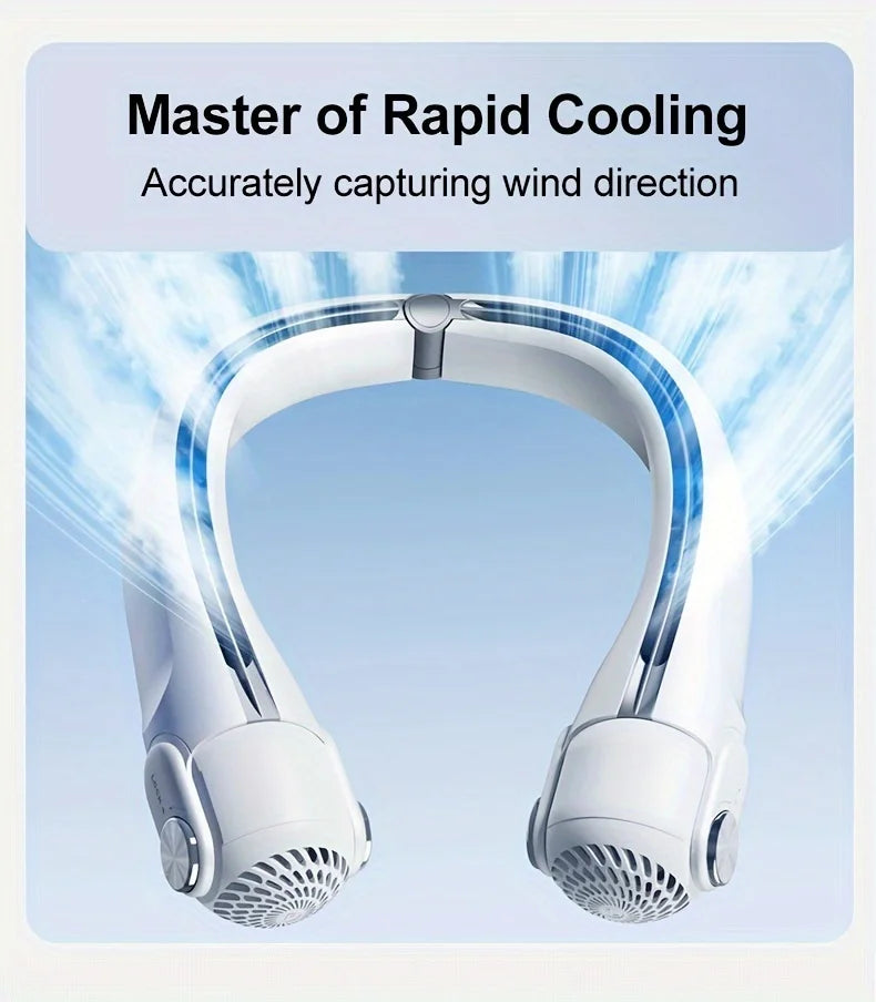 2024 New Wearable Neck Fan Portable Air Conditioner Rechargeable Bladeless Fan with 45° Adjustable Wind Directions for Outdoor