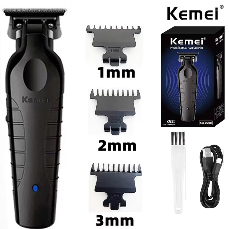 Kemei 2299 Barber Cordless Hair Trimmer 0mm Zero Gapped Carving Clipper Detailer Professional Electric Finish Cutting Machine