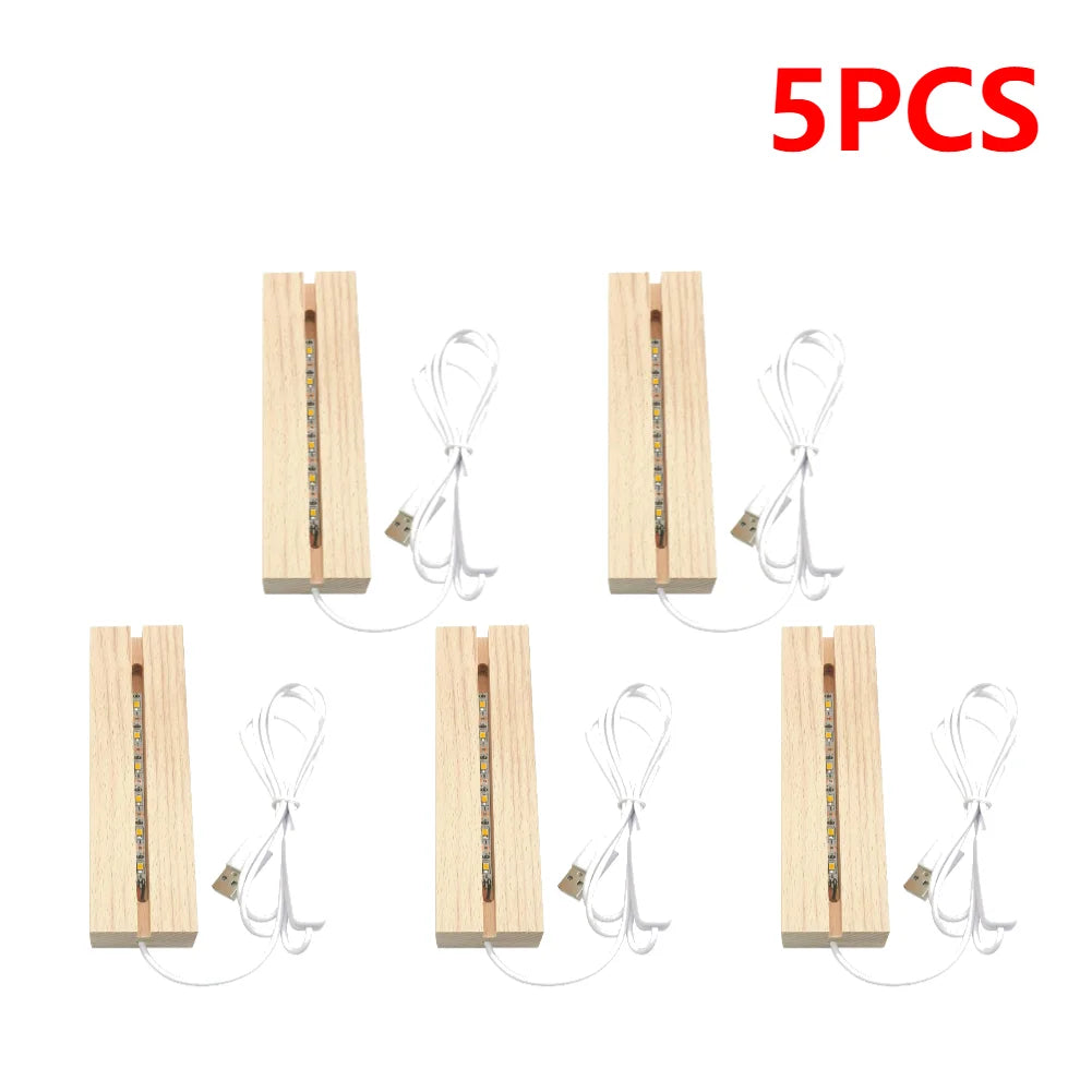 10pcs LED Wood Light Display Crystal Wooden Lighted Base Stand Acrylic Light Plate Base USB Wooden Base for Resin Art Lights